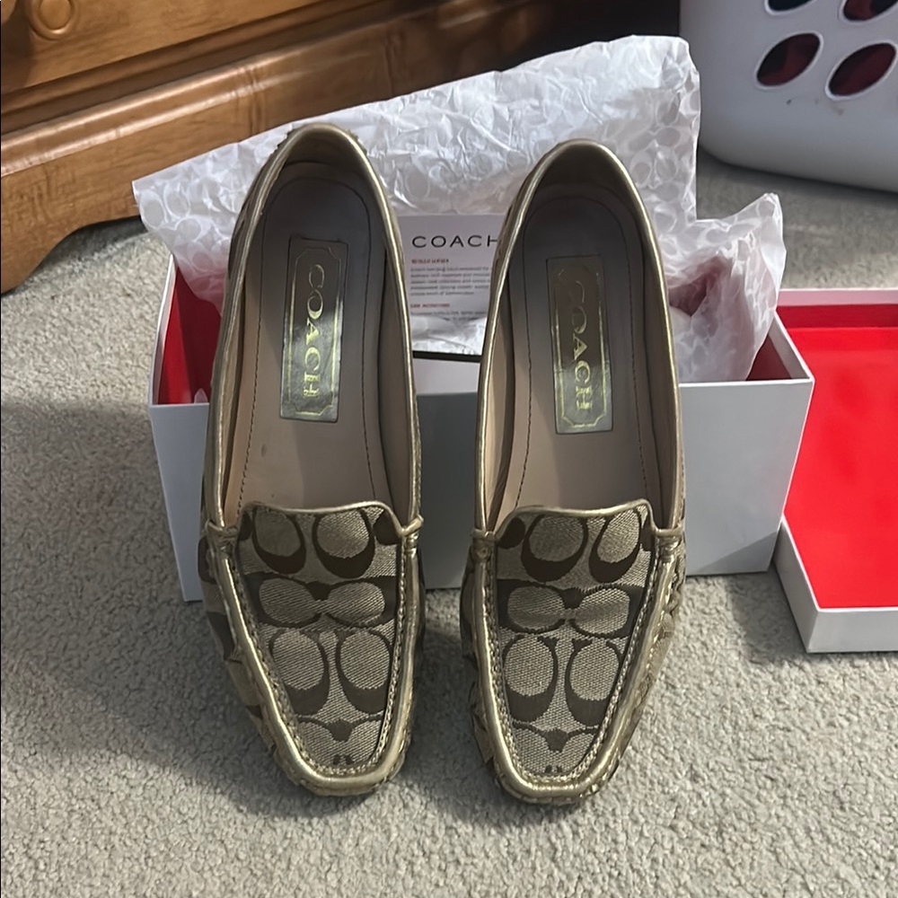Coach Gold Flats with Signature Monogram